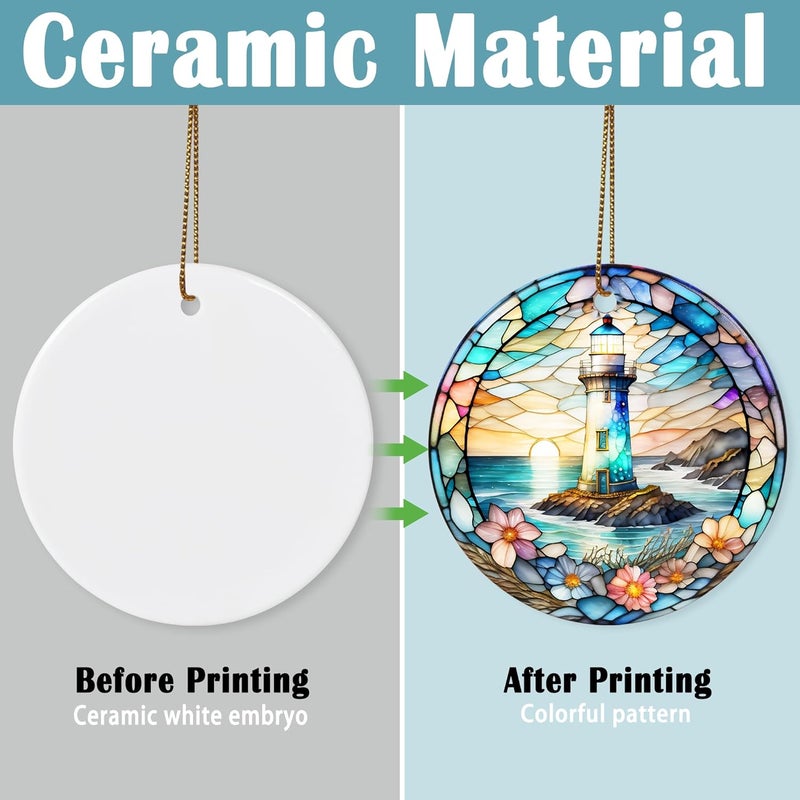 Touber Stained Ceramic Lighthouse Ornament - Christmas Tree Ornaments - Christmas Decorations - Lighthouse Decor for Office, Room, Home - Holiday Present Ideas - Image 2